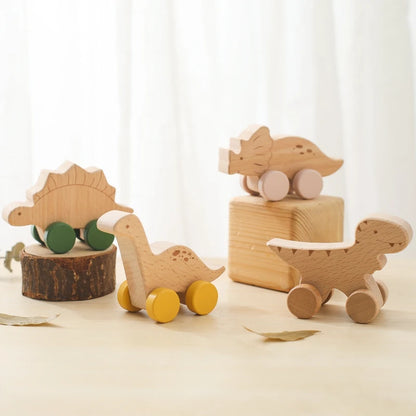 Cartoon Dinosaur Wooden Car Toy