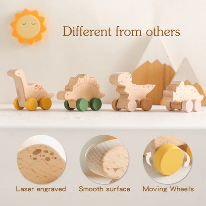 Cartoon Dinosaur Wooden Car Toy