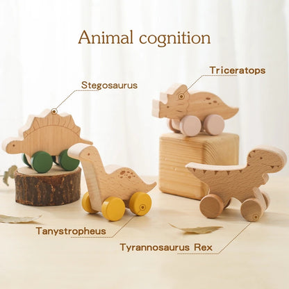 Cartoon Dinosaur Wooden Car Toy