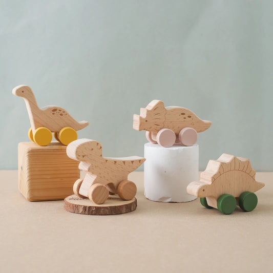 Cartoon Dinosaur Wooden Car Toy