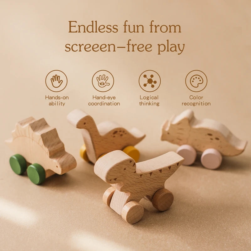 Cartoon Dinosaur Wooden Car Toy