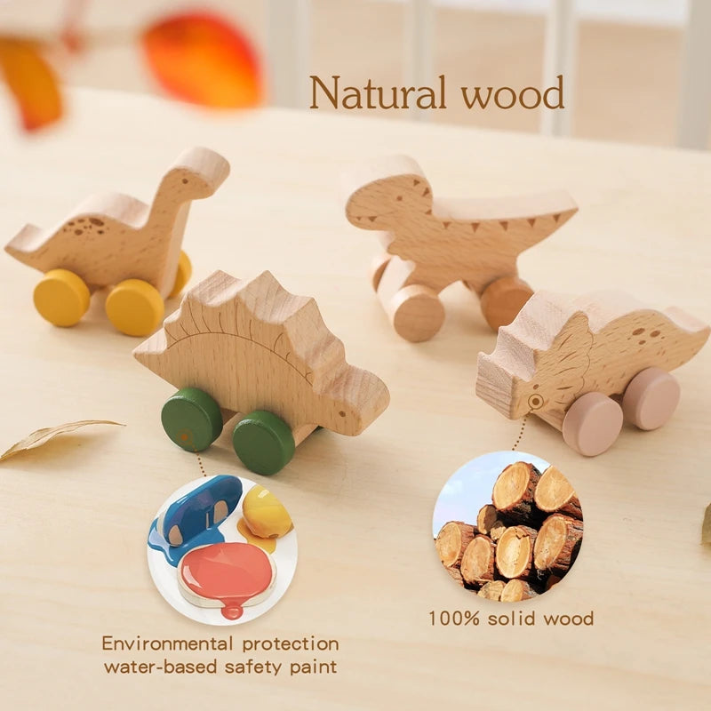 Cartoon Dinosaur Wooden Car Toy